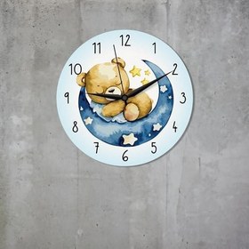 Resim caju art & decoration CajuArt Ayda Uyuyan Sevimli Ayı Çocuk Odası Ahşap Duvar Saati 
