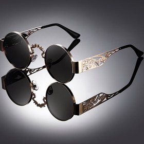 Resim 1 adet Punk Gotik Tarzı Yuvarlak Metal Çerçeve Gözlük Kalın Çerçeveler, Geniş Bacaklar ve Çift Baskı - Erkekler ve Kadınlar için Moda Gözlük, Moda Gözlükler 