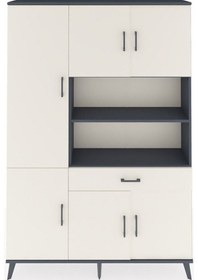 Resim Arges Dolap 10 Raflı Tek Çekmeceli 6 Kapaklı 132x30x195 Antrasit-aytaşı/aytaşı Aytası/aytası 