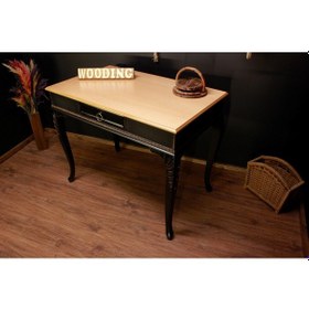 Resim Wooding 100 Cm Masif Naturel Siyah Oymalı Çalışma Masası 