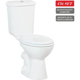 Resim Creavit Pitta Arkadan Çıkışlı Klozet + Rezervuar + İç Takım + Çınar Tp Yavaş Kapanan Kapak 4 'lü Set Beyaz 