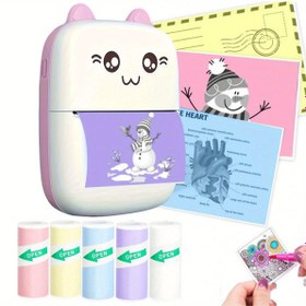 Resim Kablosuz Mini Yazıcı - Taşınabilir, Termal, Mürekkepsiz, USB Şarj Edilebilir - Sevimli Karikatür Tasarım, 1200mAh Pil, Android ve iOS ile Uyumlu, Çok Fonksiyonlu 