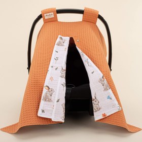 Resim Puset Örtüsü - Çift Taraflı - Turuncu Petek - Kahverengi Tavşan 