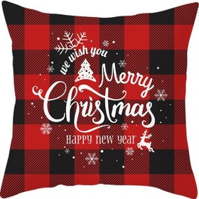 Resim Konesam Noel Desenli Kırmızı Kare Desenli Fiber Yastık Kılıfı 45x45 Cm, Modern Stili, Ev Ofis Dekorasyonu, Tek Yüzlü Style 4 Çok Renkli 