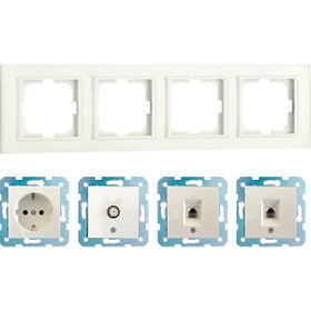 Resim Ovivo Mina Beyaz Dörtlü - Tv - Nümeris (Telefon) - Data Cat 6 Internet- Topraklı Priz 