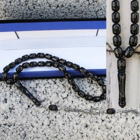 Resim 925 Ayar Gümüş Nokta Işleme Motifli Orijinal Oltu Taşı Te 