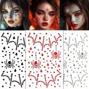 Resim Parıldayan Örümcek Yüz Mücevherleri - Halloween, Noel, Partiler & Performanslar için Kolay Uygulanabilir Elmas Payet Makyaj Stickerları 