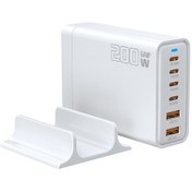 Resim 200w Gan 4 Type-c 2 Usb Çoklu Bağlantı Noktalı Masaüstü Şarj Cihazını Paylaşma, Fiş: Ab Fiş Beyaz 