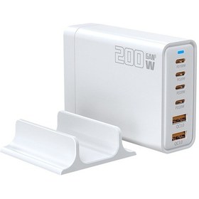 Resim 200w Gan 4 Type-c 2 Usb Çoklu Bağlantı Noktalı Masaüstü Şarj Cihazını Paylaşma, Fiş: Ab Fiş Beyaz 
