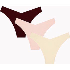 Resim Nbb Kadın Ten Bordo Cappuccino 3lü Lazer V Shape Brazillian Külot Çok Renkli 
