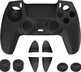 Resim iCarp PS5 Controller Skin, Anti-Slip Soft Silicone Protective Cover Case for PlayStation 5 DualSense Wireless Controller, 1Pack with 4 Thumb Grip Caps and L2R2 Trigger Extenders (Black) 