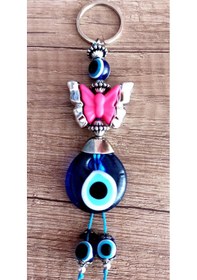 Resim Nazar Boncuklu Pembe Kelebekli Anahtarlık 