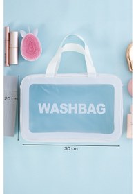 Resim Porsima 3142-1 Şeffaf - Beyaz Seyahat Ve Makyaj Çantası Su Geçirmez Organizer Washbag 20x30cm 
