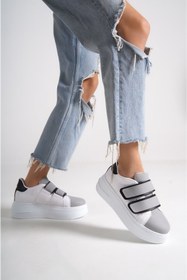 Resim MP Fashion Venedik Bt Bağcıksız Cırtlı Ortopedik Taban Kadın Spor Sneaker Ayakkabı Beyaz/gri 