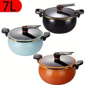 Resim Çift Saplı Çok Fonksiyonlu 7L Tencere, Büyük 25.4cm Kapasite, Kalın Demir Yapı, Cam Kapağı ve Altın Kenar, Çorbalar, Yemekler ve Daha Fazlası İçin Mükemmel - Siyah, Açık Mavi, Turuncu Renklerde Mevcut, Çok Amaçlı Pişirme Eşyaları | Şık Mutfak Eşyaları | Dayanıklı Pişirme Eşyaları 