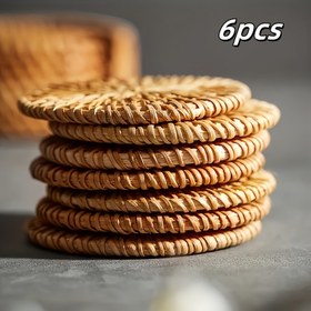 Resim 6 El İle Dokunan Rattan Bardaklar - Isıya Dayanıklı, Kaymaz İçecek Matları Mutfak ve Yemek Odası Dekoru İçin | Yüksek Kaliteli Masa Koruyucuları | Çay ve Diğer Amaçlar İçin Mükemmel 
