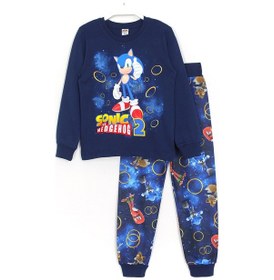 Resim Dobakids Kirpi Sonic Knuckles Tails 3D Baskılı Erkek Çocuk Pijama Takımı Lacivert 