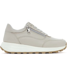 Resim Derimod Kadın Bej Bağcıklı Yandan Fermuarlı Deri Sneaker 25SFD372118 