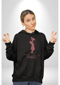 Resim Anneler Günü Dünyanın En İyi Annesi Kadın Erkek Siyah Kapüşonlu Sweatshirt Hoodie Siyah 