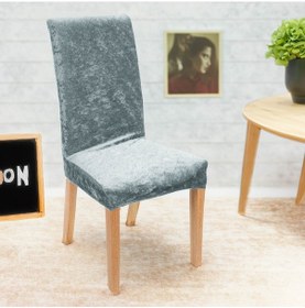 Resim Kaliteli Likralı Kadife Sandalye Örtüsü Sandalye Kılıfı Mutfak Sandalye Örtüsü Sandalye Koruma Tekli Gri 