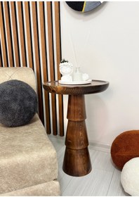 Resim AYLESA Ahşap Tekli Mantar Yan Sehpa Modern 50cm Ceviz Renk Fiskos Çiçeklik 