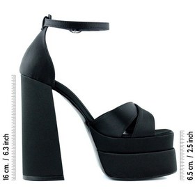 Resim Erkan Saçmacı Celine Siyah Saten Önü Açık Çapraz Bantlı Çift Platformlu Kalın Topuklu Abiye Ayakkabı Siyah 