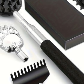 Resim 3 adet Değiştirilebilir Başlıklı Teleskopik Çizikler, Paslanmaz Çelik Sırt Çizik Seti, Çift Taraflı Kazıyıcı, Erkekler/Kadınlar İçin Metal saç tokası ve Kürek, Uzatılabilir ve Ayarlanabilir Baba Hediyesi 
