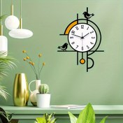 Resim 1 Adet Glowtick Modern İskandinav Sessiz Duvar Saati - Düzensiz Geometrik Tasarımlı Akrilik Sanat Dekoru, Siyah & Turuncu Vurgular, Kuş Motifi ve Altın Akrep Yelkovanlar, Pille Çalışan (AA Dahil Değildir), Oturma Odası, Yatak Odası, Mutfak, Ofis İçin 