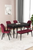 Resim GadaHome Platinum Serisi, 80x130 Açılabilir Mdf Siyah Mermer Mutfak Masa Takımı, 4 Sandalye, 1 Bench 