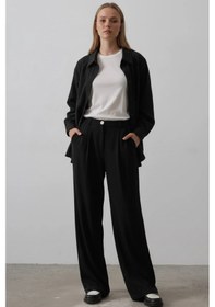 Resim Oversize Akışkan Kumaş Uzun Kollu Rahat Kalıp Gömlek Siyah 