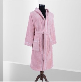 Resim % 100 Pamuklu Laodikeia Kapşonlu Unisex Kadın Erkek Bornoz Pembe 