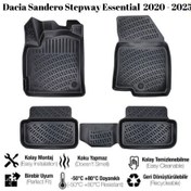 Resim Dacia Sandero Stepway Essential 2020 2021 2022 2023 2024 2025 Uyumlu Araca Özel 3d Havuzlu Paspas Takımı 