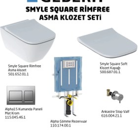 Resim Geberit Smyle Square Rimfree Alpha15 Soft Asma Klozet Seti - Mat Krom 