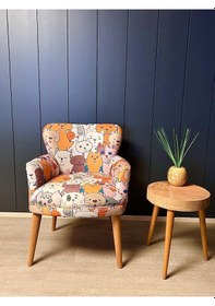 Resim Azra Mobilya Çayseti Koltuk Berjer - Tekli Koltuk - Cafe, Ofis, Balkon, Kafe, Bahçe - Dijital Baskı Kedi Desen 