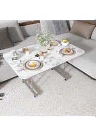 Resim Metal Ayaklı Tekerlekli Ekonomik Orta Sehpa 70 X 110 Cm Beyaz Mermer Beyaz Mermer 