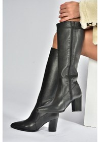 Resim Fox Shoes V398589603 Siyah Hakiki Deri Kalın Topuklu Kadın Çizme Siyah-hakiki Deri 