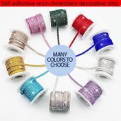 Resim Kendinden Yapışkanlı Reçine Strass Kurdele Şerit - 2 Sıra, 5 Metre Rulo, DIY Araba Dekoru, Partiler, Doğum Günleri, Düğünler, Giyim, Ayakkabılar, Şapkalar, El Sanatları - Hobiler Temalı Aplike Yama 