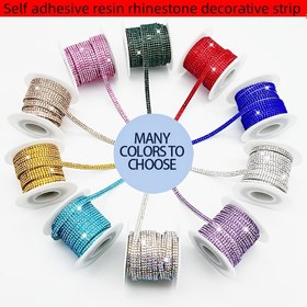 Resim Kendinden Yapışkanlı Reçine Strass Kurdele Şerit - 2 Sıra, 5 Metre Rulo, DIY Araba Dekoru, Partiler, Doğum Günleri, Düğünler, Giyim, Ayakkabılar, Şapkalar, El Sanatları - Hobiler Temalı Aplike Yama 