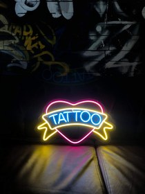 Resim Heart & Banner Tattoo Neon Dekor - 100*60 cm / Like Photo 