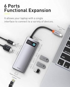 Resim Baseus Metal Gleam 6 in 1, Çok Fonksiyonlu Bilgisayar/Telefon Hub Adaptörü, Gri, Bağlantı Sayısı: 6, Giriş: USB Type C, Çıkış: USB Type A 3.0 X 3, USB Type C (PD),Seyahat Boy 