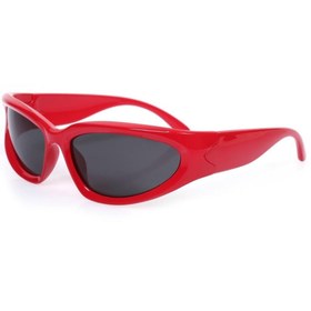 Resim TomyHelf Bisikletçi Gözlüğü Kırmızı Çerçeve Siyah Cam Rüzgar Korumalı 