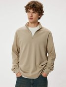 Resim Basic Pamuklu Yarım Fermuarlı Sweatshirt 