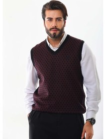 Resim Pelikan Erkek V Yaka Desenli Süveter 7627 Bordo 