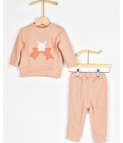 Resim Kız Bebek Tavşan Nakışlı Alt & Üst 2 Li Takım Somon 