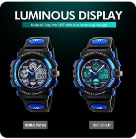 Resim Yingfu Skmeı 1163 Çocuk Spor Saati: 5atm Su Geçirmez, Led Işıklı, Alarma, Tarih, Çift Zamanlı, Dayanıklı Pu Kayış - Mavi Şef Şeffaf 