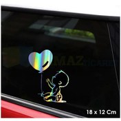 Resim Balonlu Arabada Bebek Var Hologram Oto Sticker Etiket Yapıştırma 