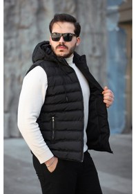 Resim Mero Life Erkek Siyah Standart Fit Çıkarılır Kapüşonlu Cepli Fermuarlı Şişme Yelek 