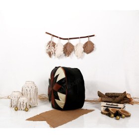 Resim Ottoman Pouffe İskandinav El Yapımı Hakiki Kuzu Derisi Bohem Bahçe Balkon Bungalov Puf Minder 60x30cm Dolgulu 