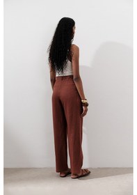 Resim Manuka Keten Pileli Geniş Pantolon Bakır Bakır 