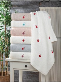 Resim 2'li Kalp Nakışlı Bambu Banyo Havlu Seti-2'li Çeyizlik Havlu Takımı-tivoli Ekru 